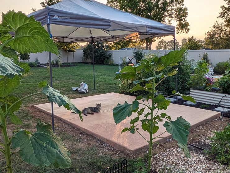 concrete pad with tent
