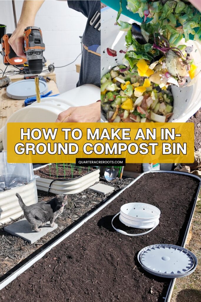 collage that says how to make an in-ground compost bin with pictures of the process