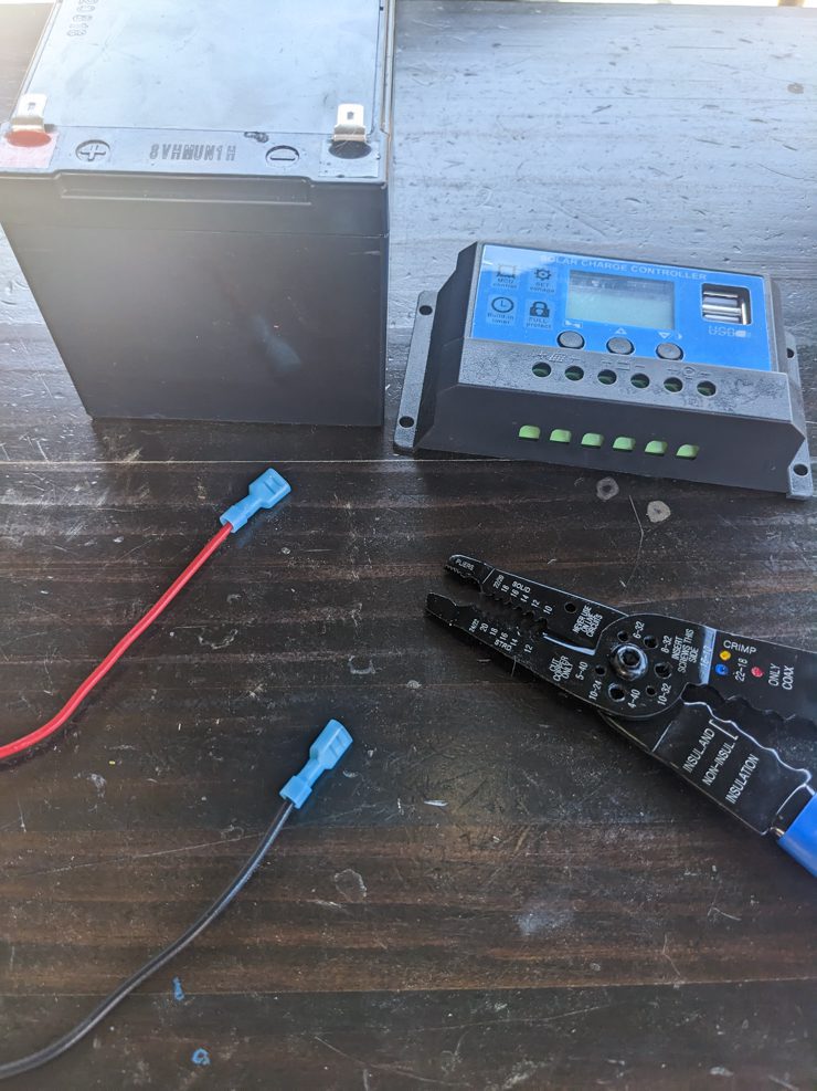 wires and solar battery