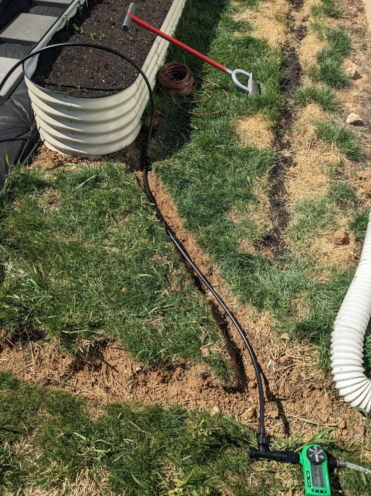 trenching the irrigation tubes