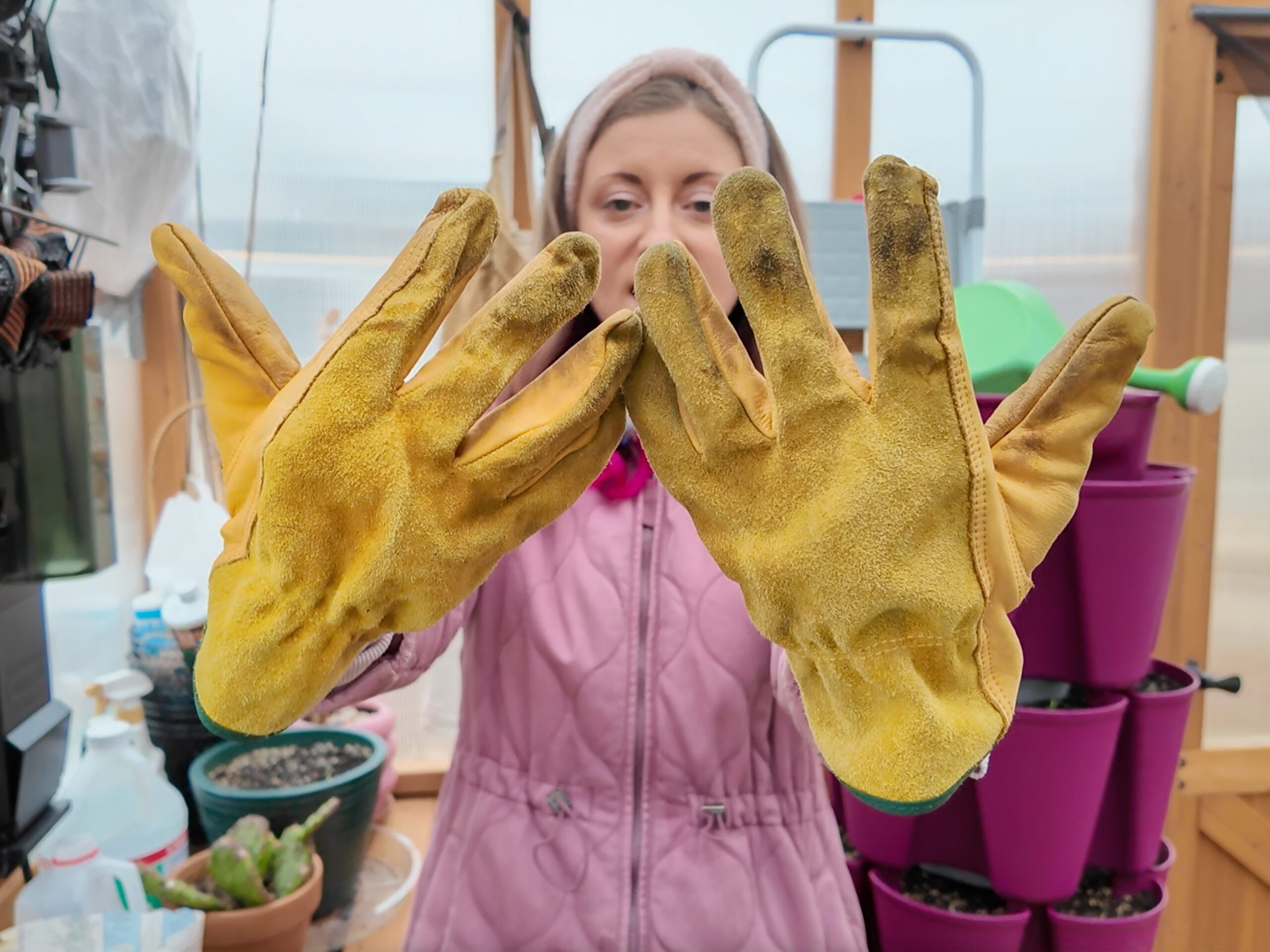yellow gardening gloves