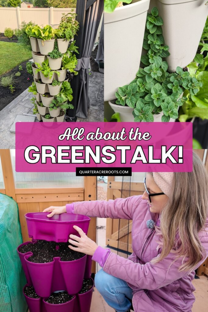 collage of a greenstalk with text overlay that says all about the greenstalk