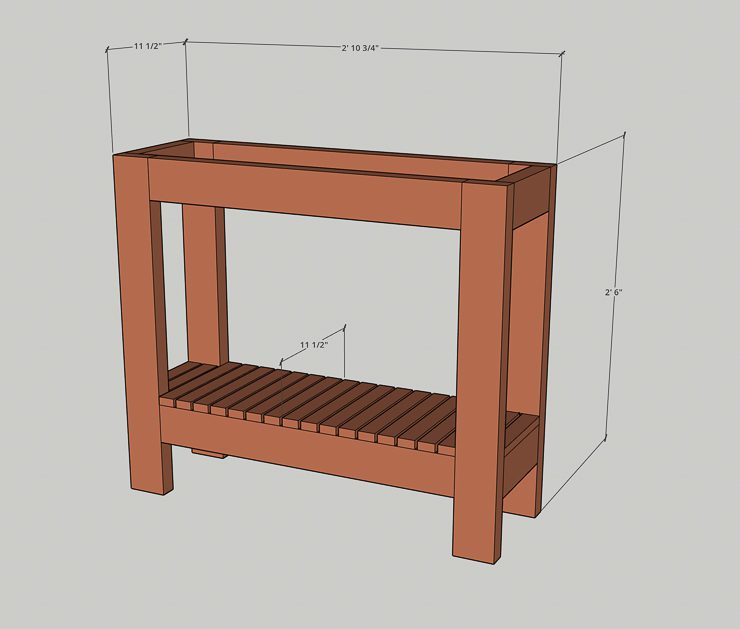 drawing file of a DIY console table with measurements