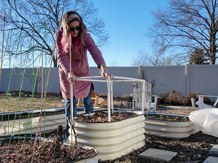 putting the pvc pipe cold frame in place