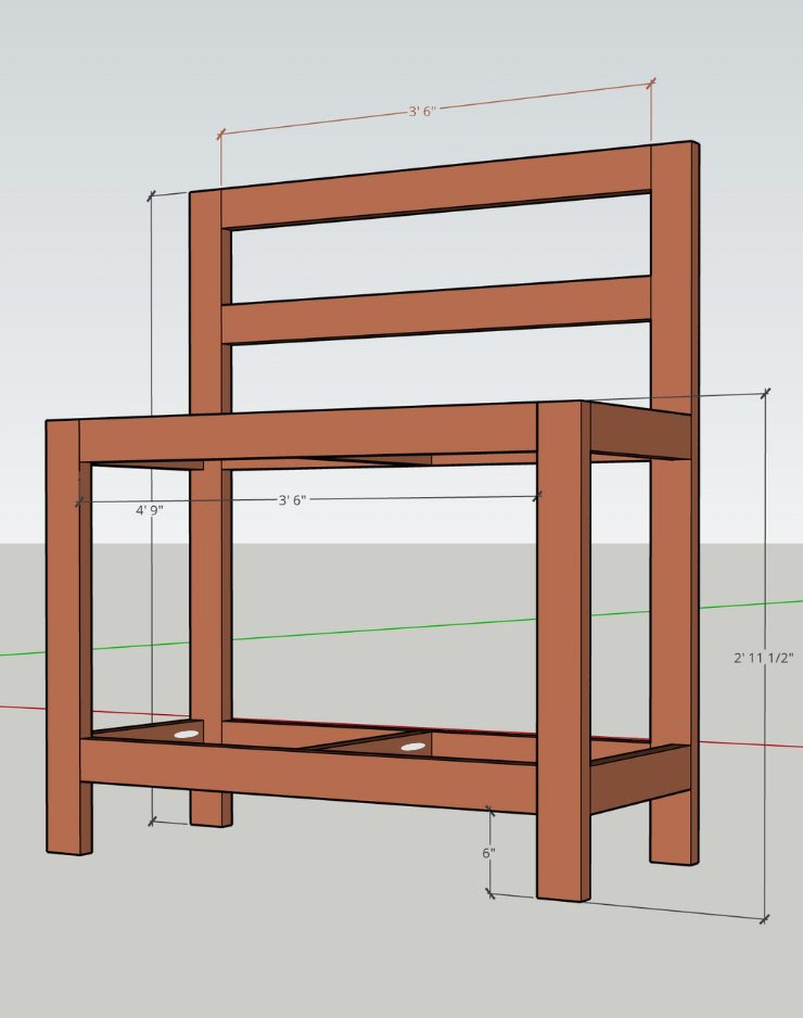 3D rendering of a potting bench