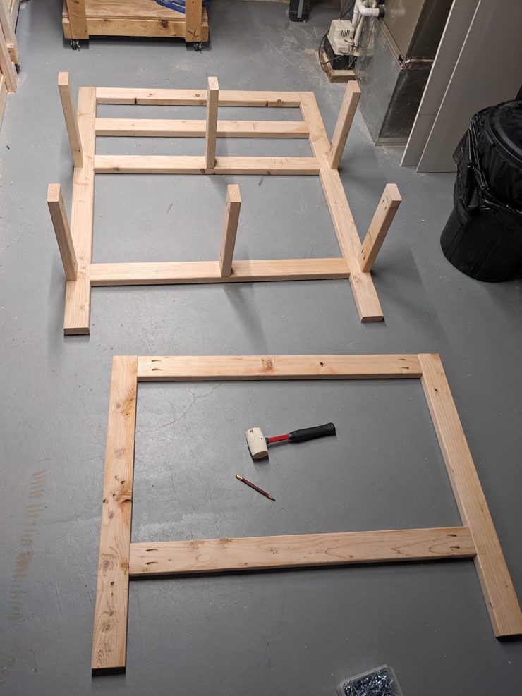 attaching the back and front of the potting bench