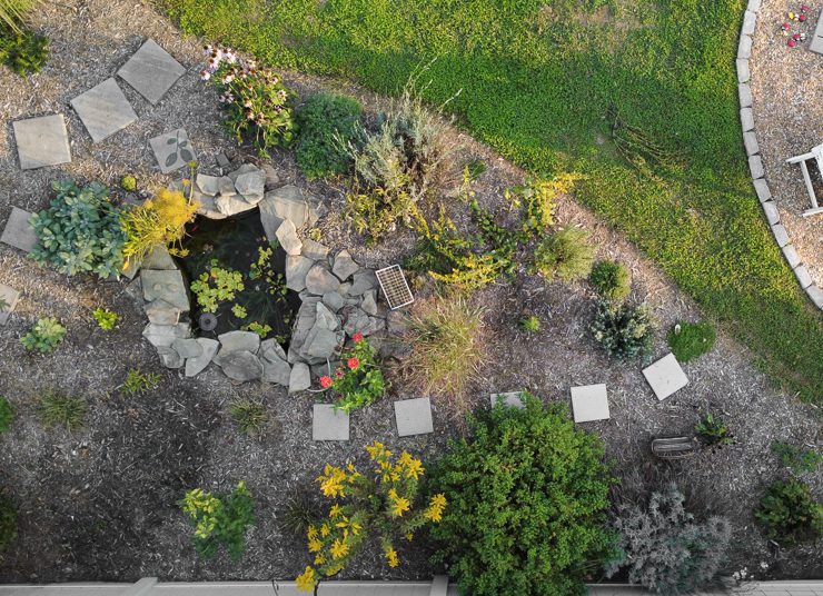 aerial view of a small pond