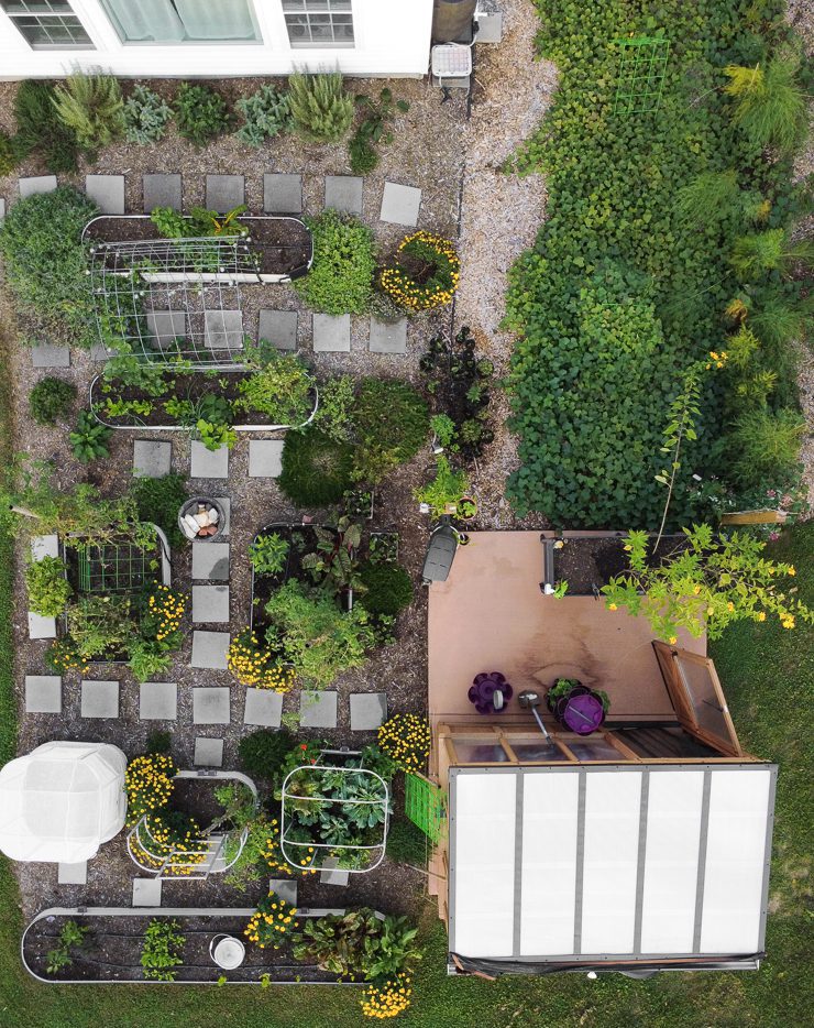 aerial view of a garden layout in a small backyard